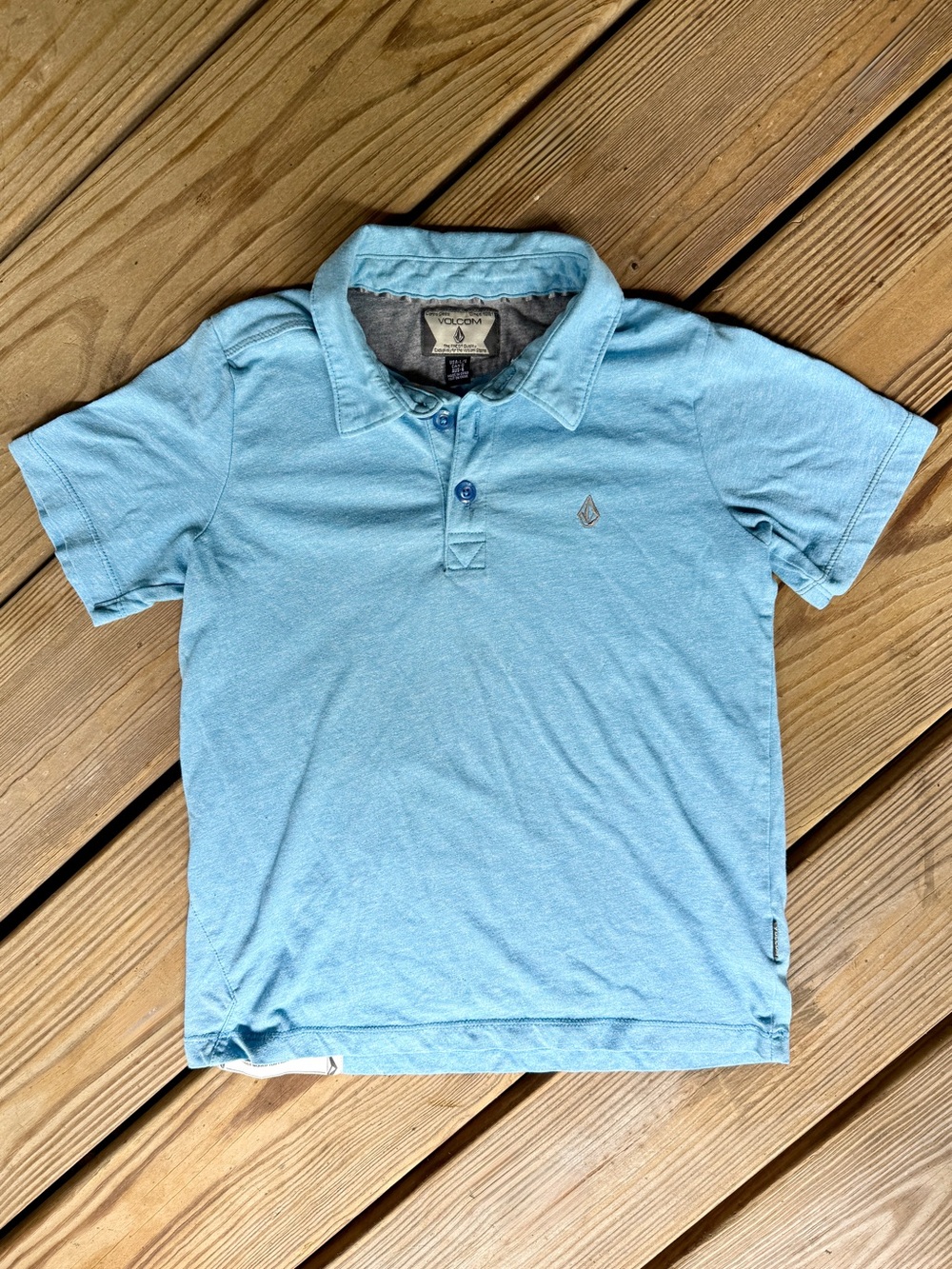 Volcom Boys L 12-14 Wowzer Polo Shirt Light Blue Heathered Skater Surfer